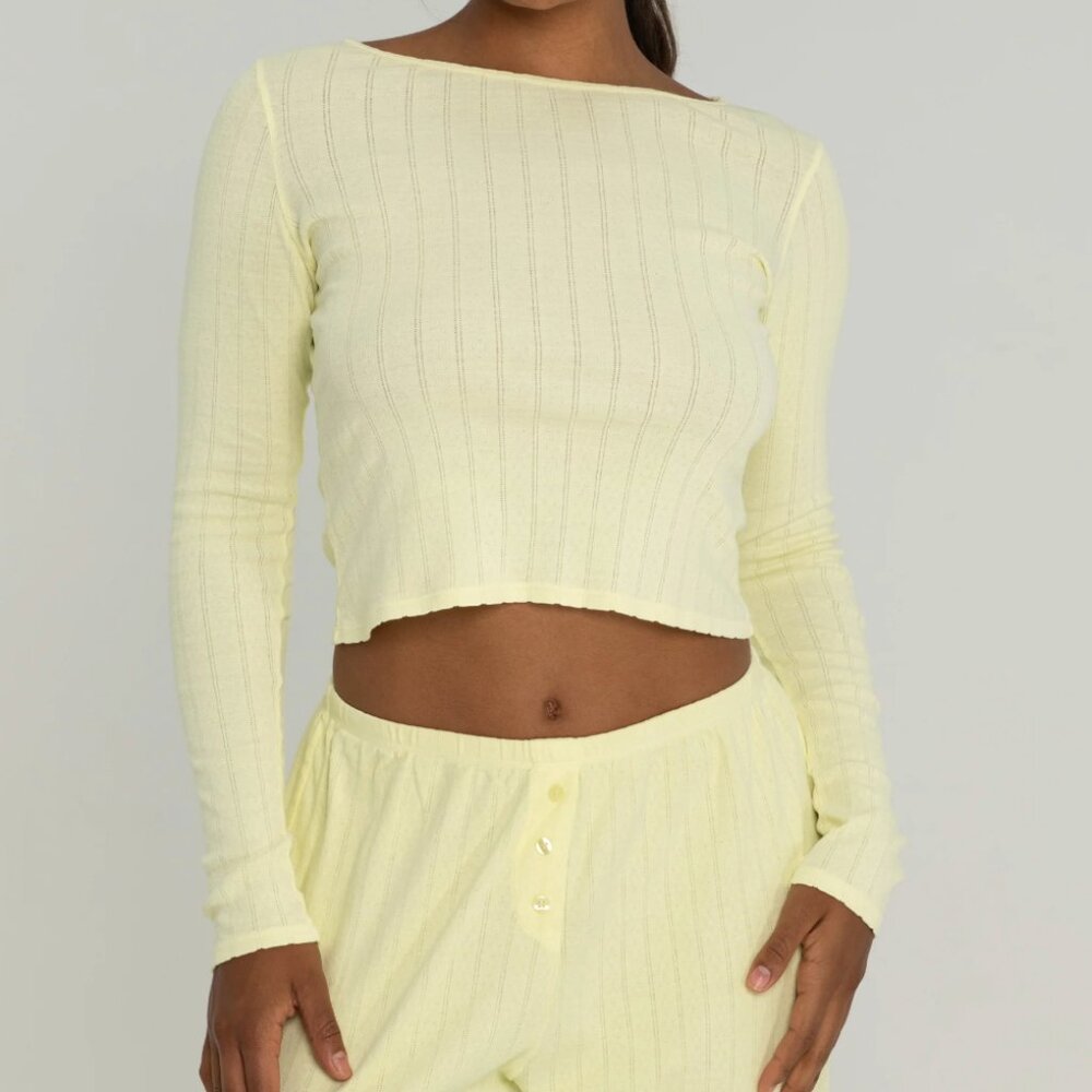Form Pointelle Tshirt long sleeve crop womens Yellow (large)